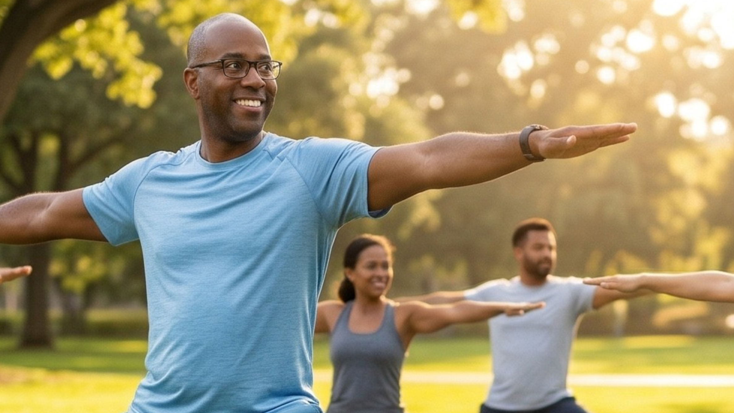 Louis Hill Jr. warrior pose with group
